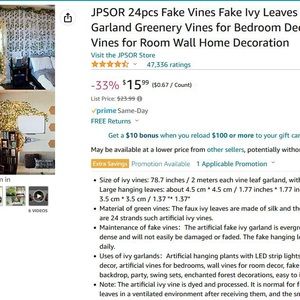 24pcs Fake Vines Fake Ivy…. Never opened